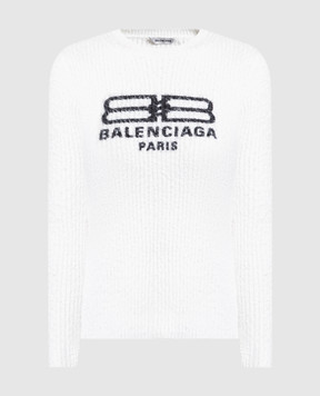 Balenciaga Білий джемпер в рубчик з контрастним логотипом 706311T3250