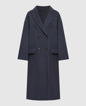 Brunello Cucinelli Голубое двубортное пальто из шерсти и кашемира MD5329538P