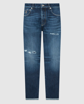 Brunello Cucinelli Синие джинсы с прорехами и логотипом MA095X2520