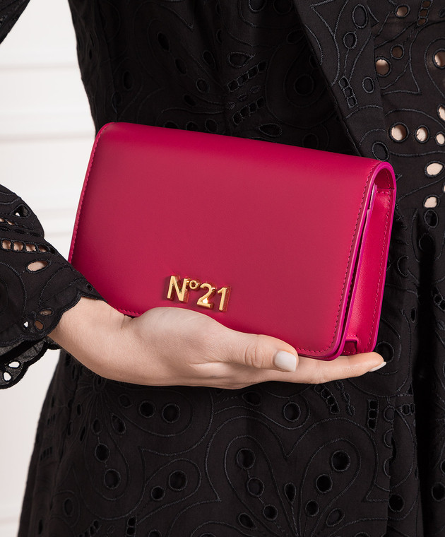 N21 Pink messenger bag with metallic textured logo 23EBP0941VT01 изображение 2