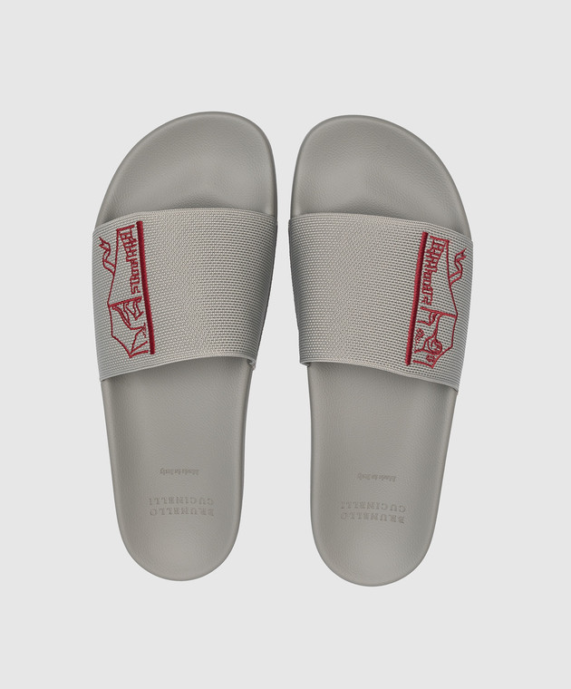 Brunello Cucinelli Серые слайдеры с логотипом MZUNYKR283 изображение 4