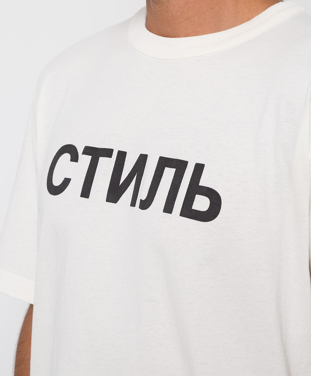 Heron Preston Футболка молочного цвета с контрастным принтом Стиль HMAA032C99JER002 изображение 5
