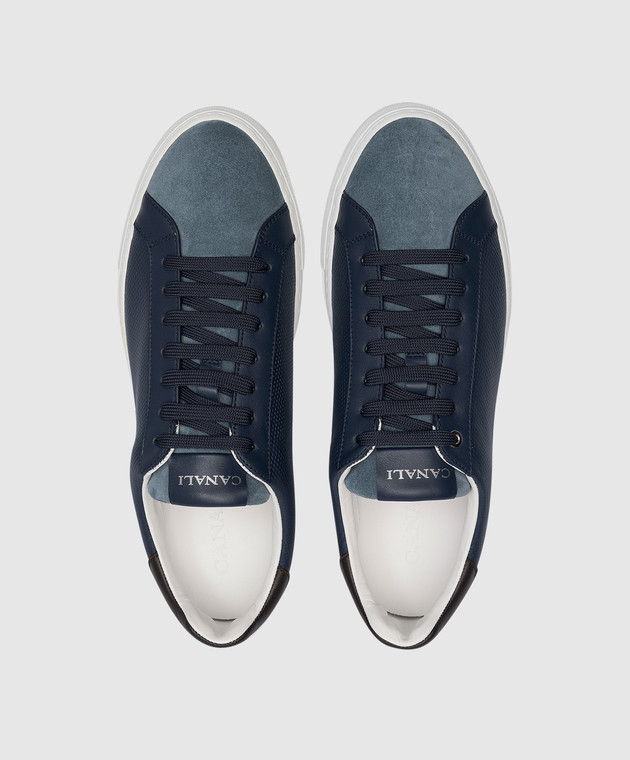 Canali Blue leather sneakers with logo RB00790191233 изображение 4