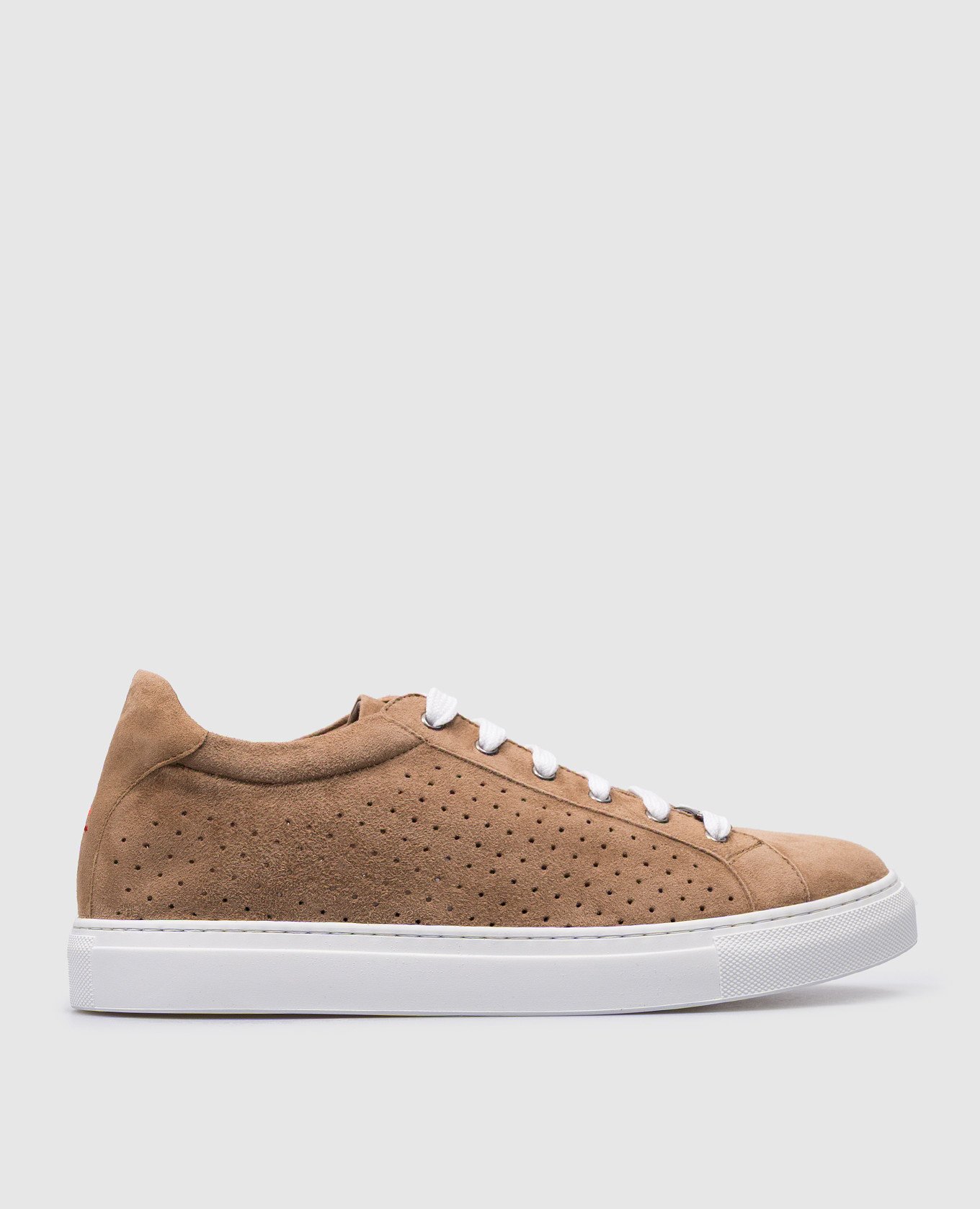 Brown suede sneakers with perforations