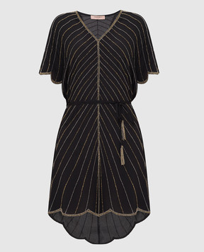 Twinset Черное платье мини с вышивкой 221TP2010