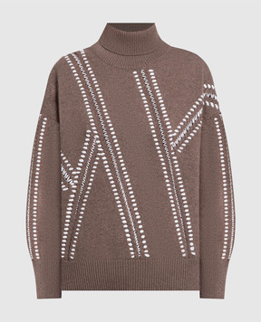 Enrico Mandelli Коричневий светр з кашеміру в геометричний візерунок A7KD095249