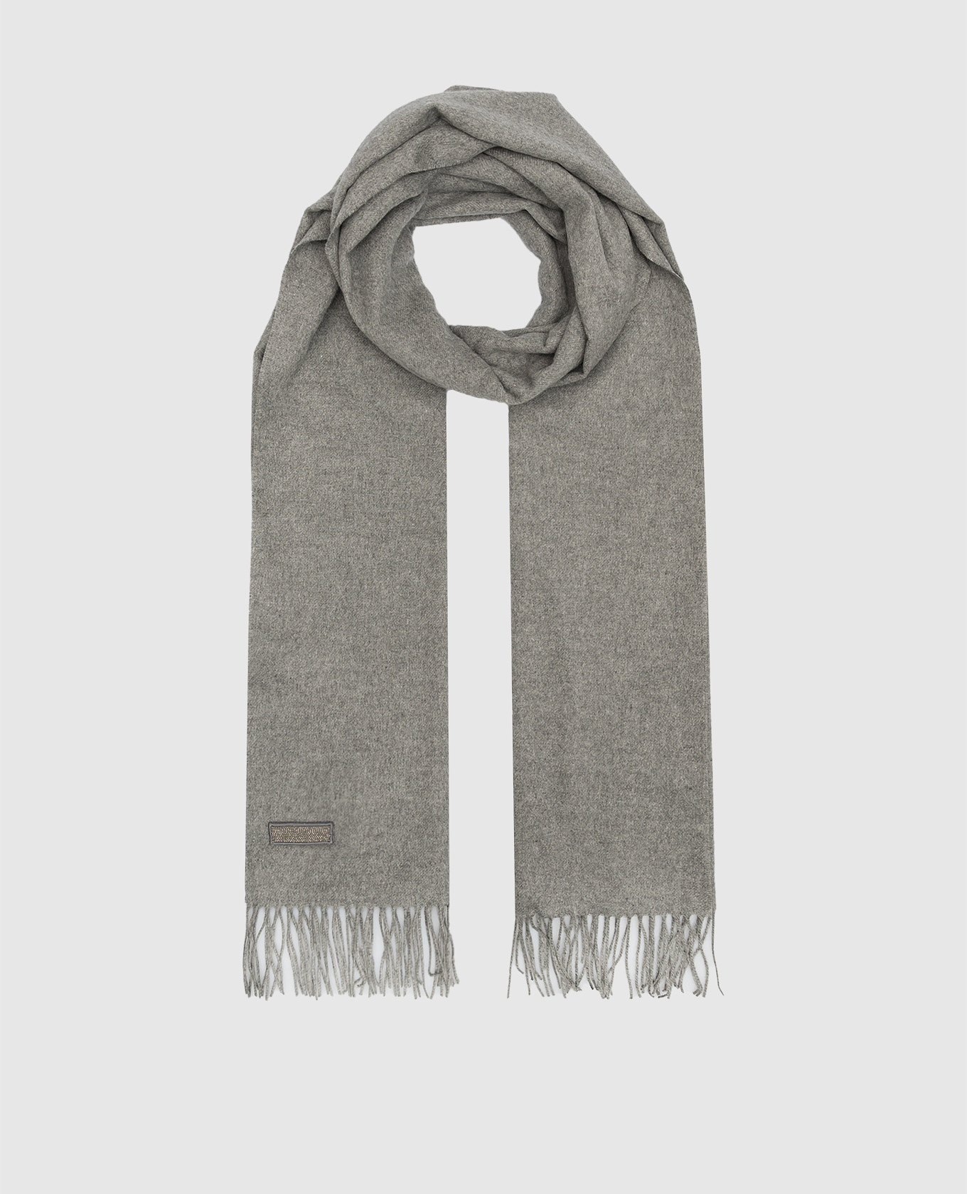 Серый шарф из шелка с цепочкой мониль