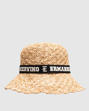 Ermanno Scervino Brown palm leaf hat with logo D423V370HMI