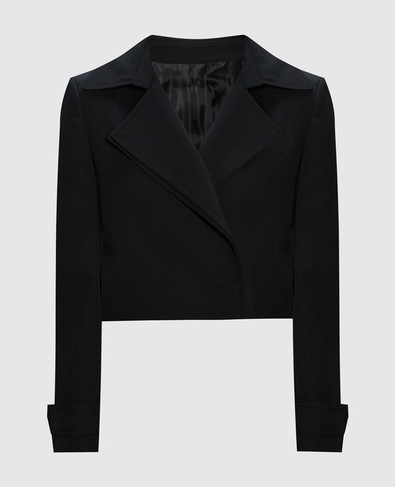 Black cropped double-breasted wool jacket