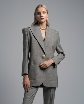 Balmain Сірий жакет з вовни в клітинку BF1SF040WB85