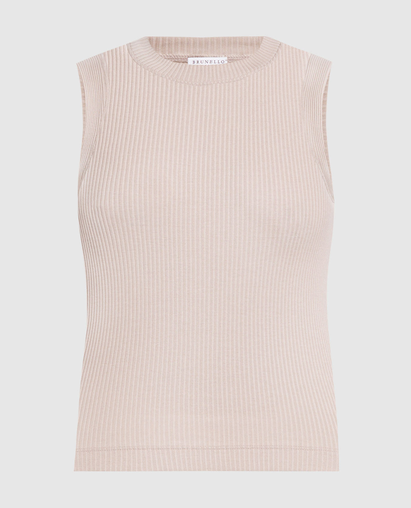 Beige ribbed top with monil chain