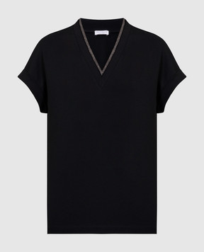 Brunello Cucinelli Черная футболка с цепочкой мониль из эколатуни M0T18BD222