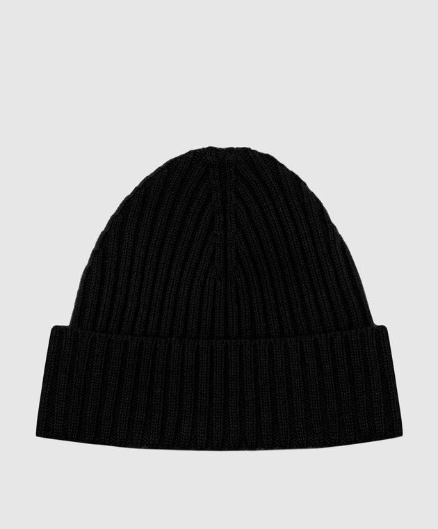 Cashmere&Whiskey Black ribbed cashmere hat 201C