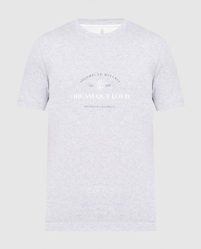 Brunello Cucinelli Серая меланжевая футболка с принтом Dream out loud M0T618431