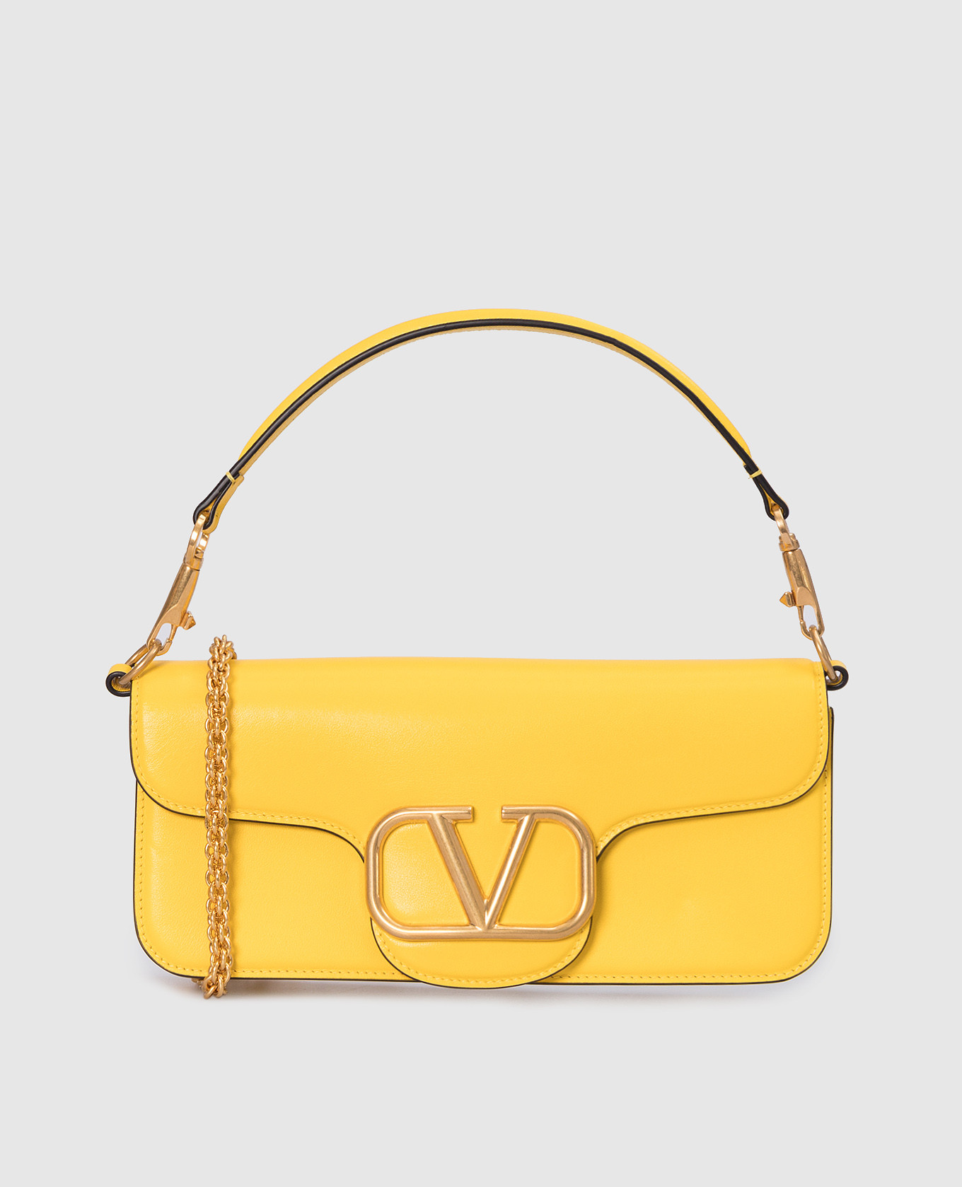 Желтая кожаная сумка с эмблемой VLogo Signature