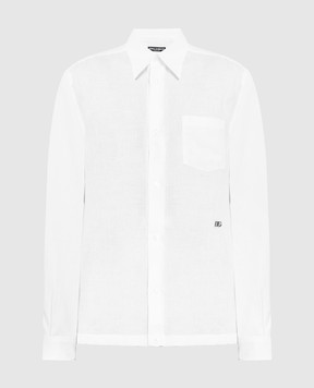 Dolce&Gabbana Белая рубашка из льна с металлическим логотипом DG G5KJ0TFU4IK