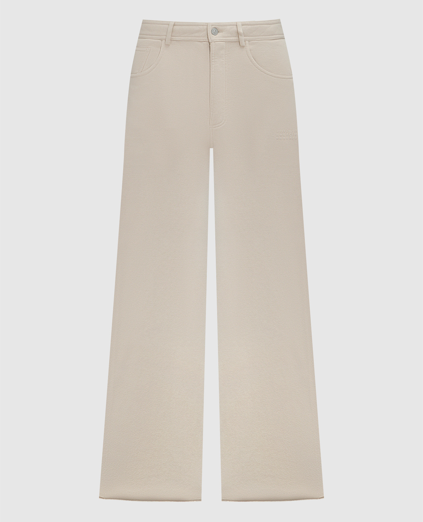Beige pants with logo embroidery
