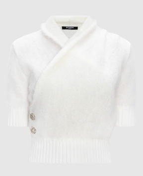 Balmain Білий пуловер з кристалами BF0AI125KF31