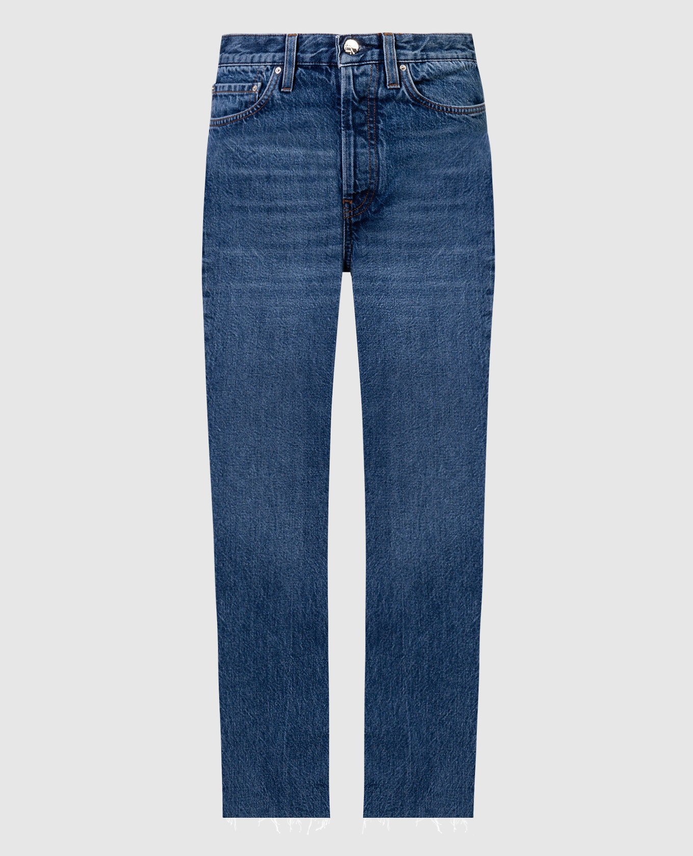 Blue cropped jeans with logo patch
