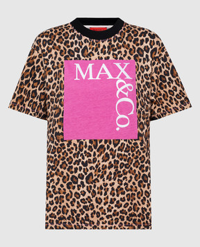 Max & Co Кориченва футболка в анімалістичний принт з вишивкою логотипа TEELEO