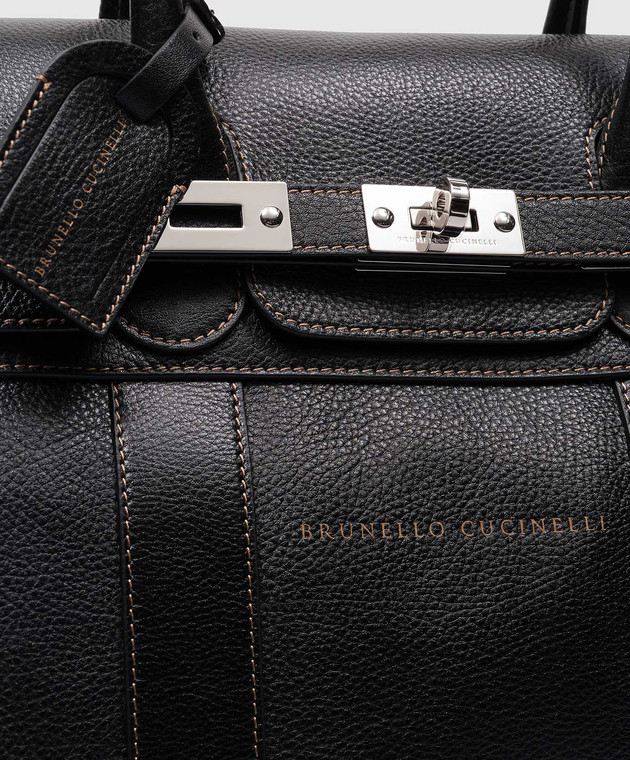 Brunello Cucinelli Черная кожаная дорожная сумка с логотипом MBZIU071 изображение 5