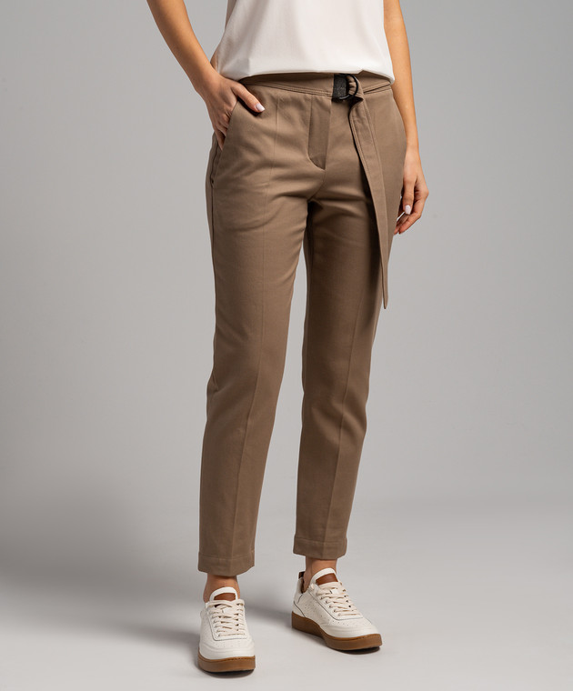 Brunello Cucinelli Коричневые брюки с цепочкой мониль MP126P7227 изображение 3
