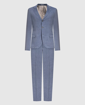 Brunello Cucinelli Льняний блакитний костюм у смужку MW4837BTZ