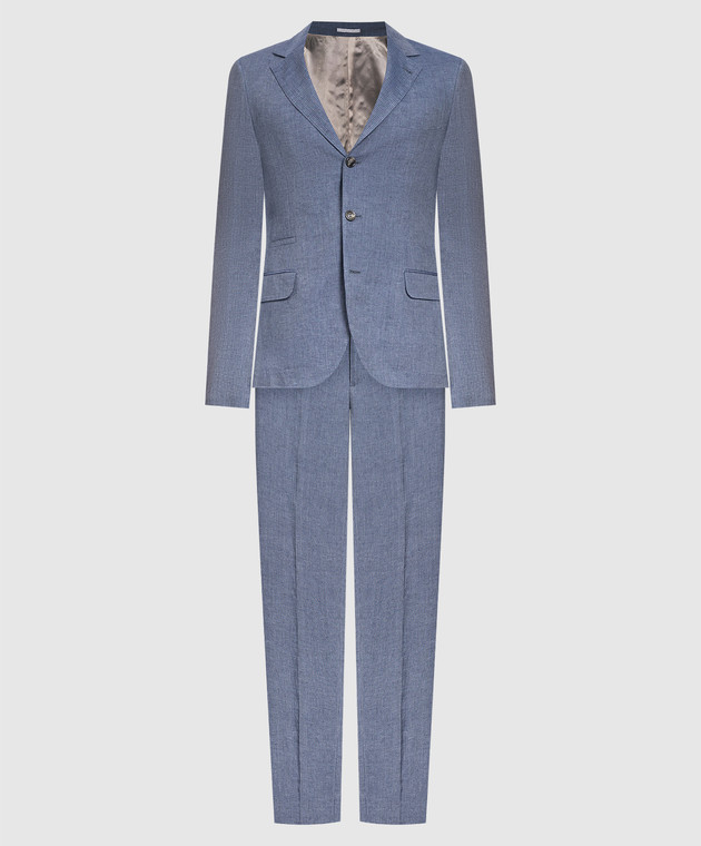 Brunello Cucinelli Льняний блакитний костюм у смужку MW4837BTZ