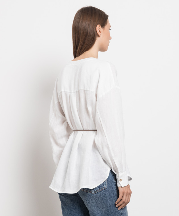 Peserico White linen blouse with monil chain S06113T00A01617 image 4