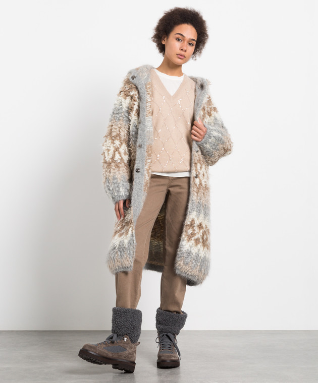Brunello Cucinelli Коричневый джемпер из шерсти, кашемира и шелка с пайетками M16130602 изображение 2