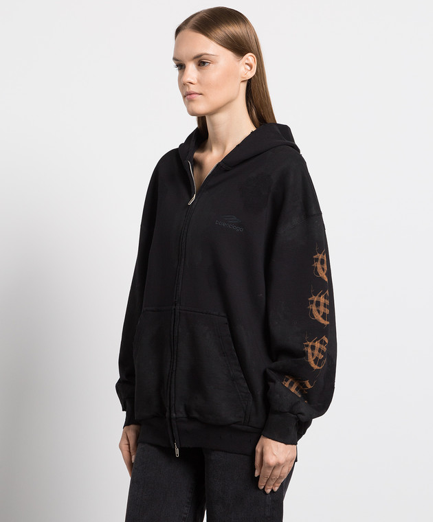 Balenciaga Черная спортивная кофта с принтом логотипа 744454TOVD8 изображение 3