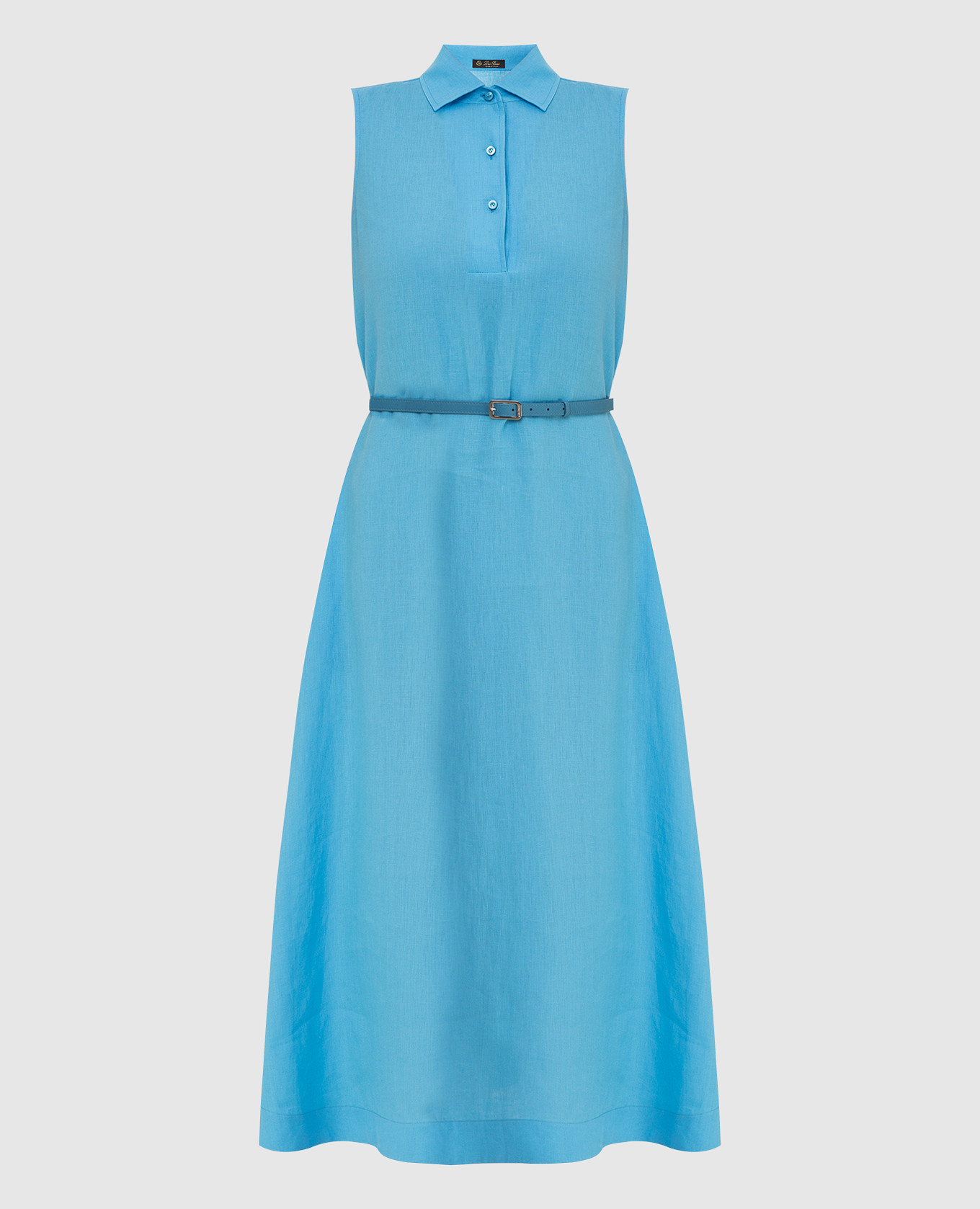 Голубое льняное платье миди