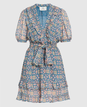 Etro Голубое платье из шелка в цветочный принт D123454498