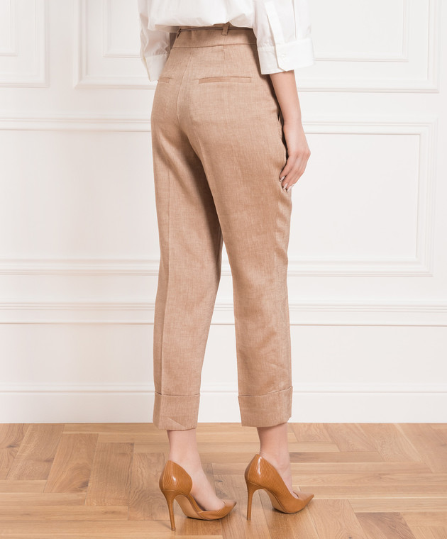 Peserico High rise brown linen trousers P04166A05830 изображение 4