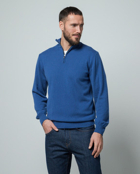 Cashmere&Whiskey Синий джемпер из кашемира с молнией 357N