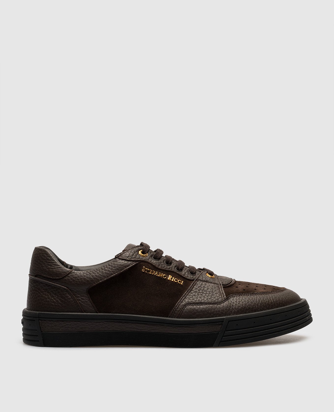 Brown leather trainers with logo