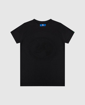 Stefano Ricci Детская черная футболка с вышивкой YNH7200030803