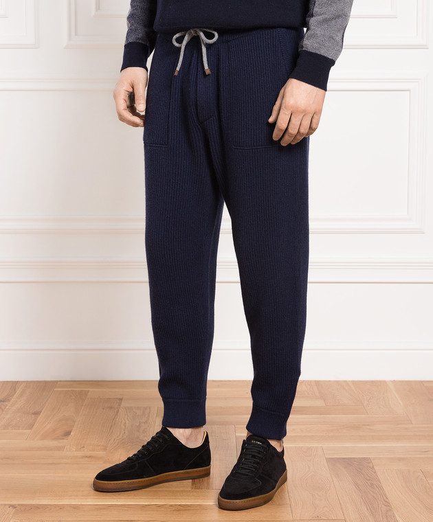 Brunello Cucinelli Синие брюки джоггеры из кашемира M22704809G изображение 3