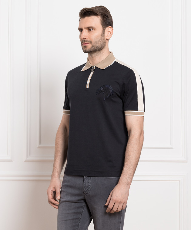 Stefano Ricci Черное поло с вышивкой в виде головы орла K818919P31T23271 изображение 3