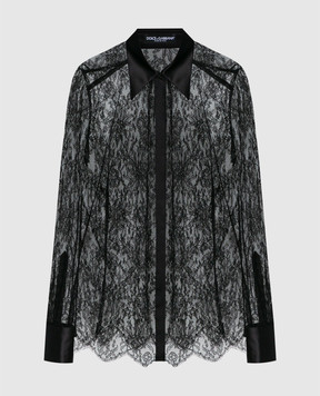 Dolce&Gabbana Чорна блуза з мережива з атласним коміром F5R42TMLMAE