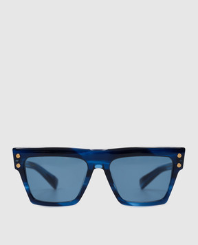 Balmain Квадратные синие очки с логотипом. BPS121D54