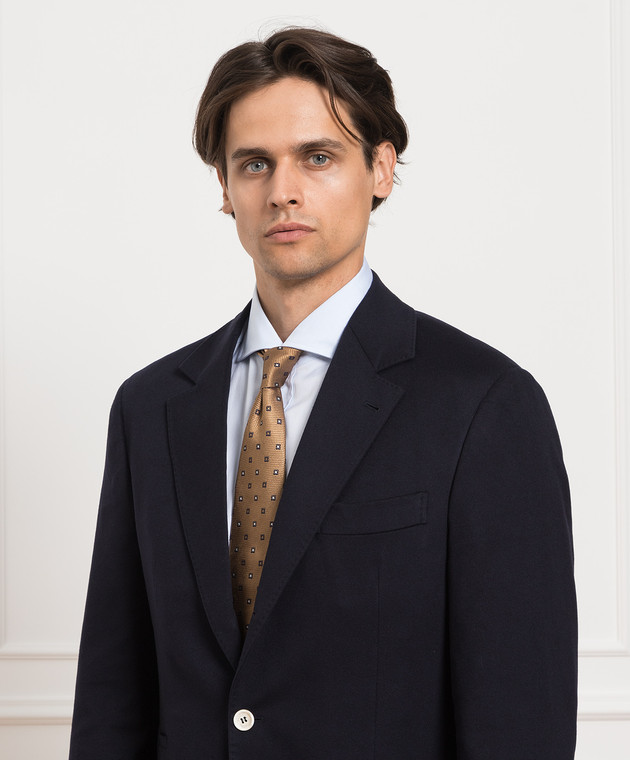 Brunello Cucinelli Темно-синя краватка з шовку в смужку MM8960018 зображення 2