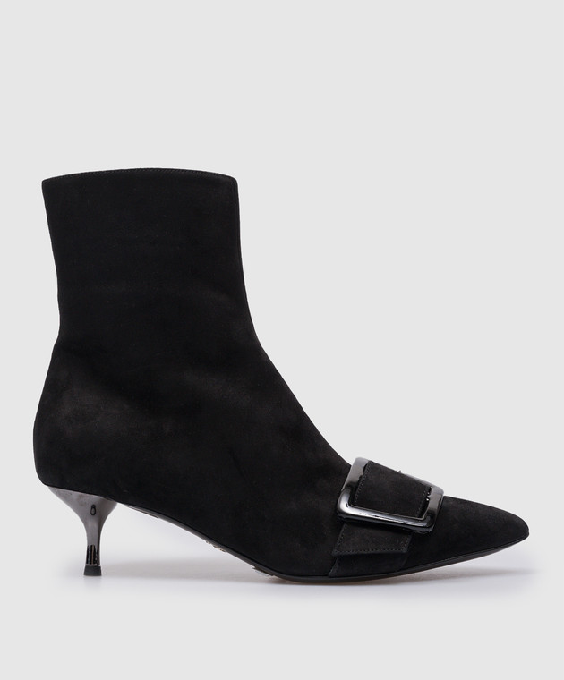 Ermanno Scervino Black suede ankle boots with a strap D298Z752CZI