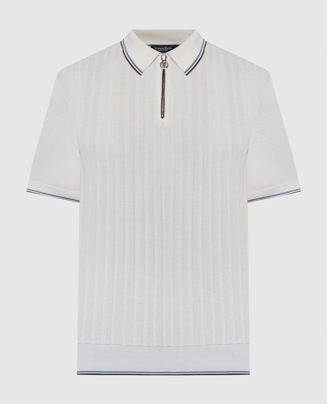 White polo with silk with a textured pattern