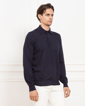 Brunello Cucinelli Синє поло з вовни та кашеміру M2400295