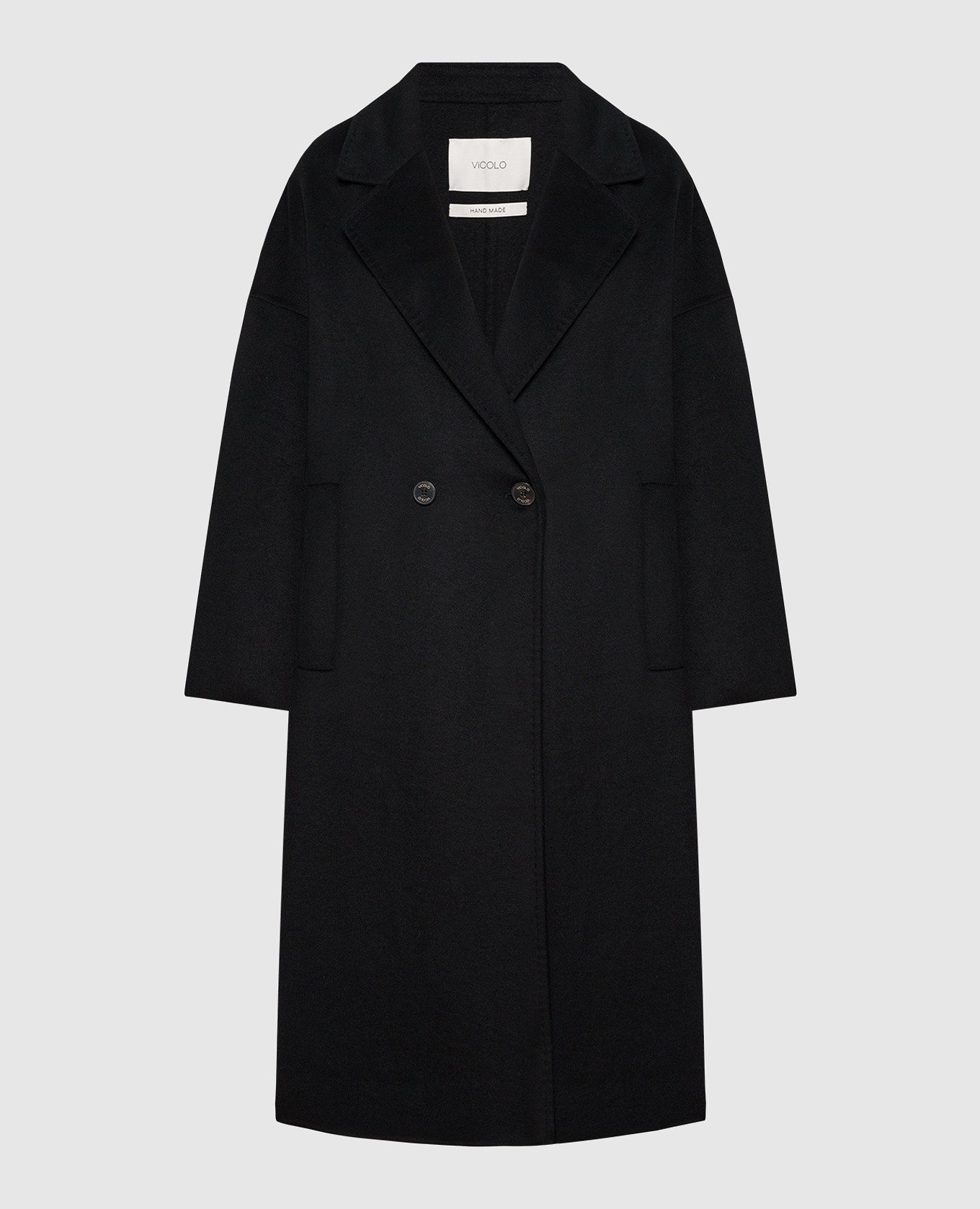 Черное двубортное пальто