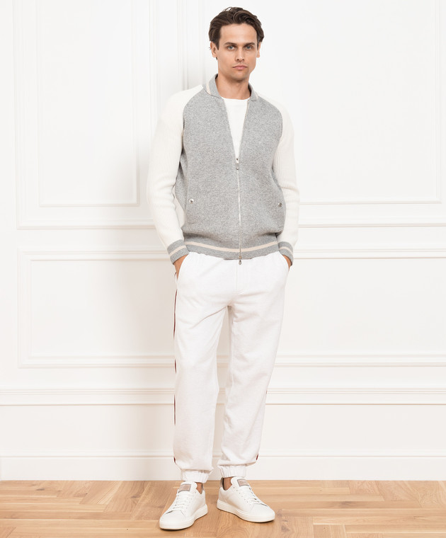 Brunello Cucinelli Светло-серые джоггеры с лампасами MTU143374G изображение 2