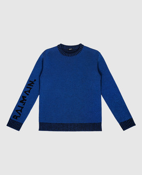 Balmain Детский синий свитер с логотипом BT9P70X01061214