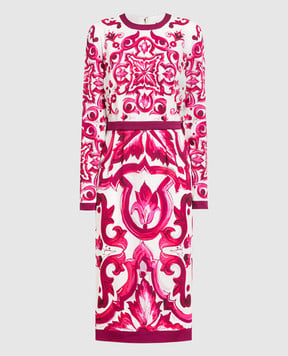 Dolce&Gabbana Розовое платье миди из шелка в принт Майолика F6ZJ7THPABK