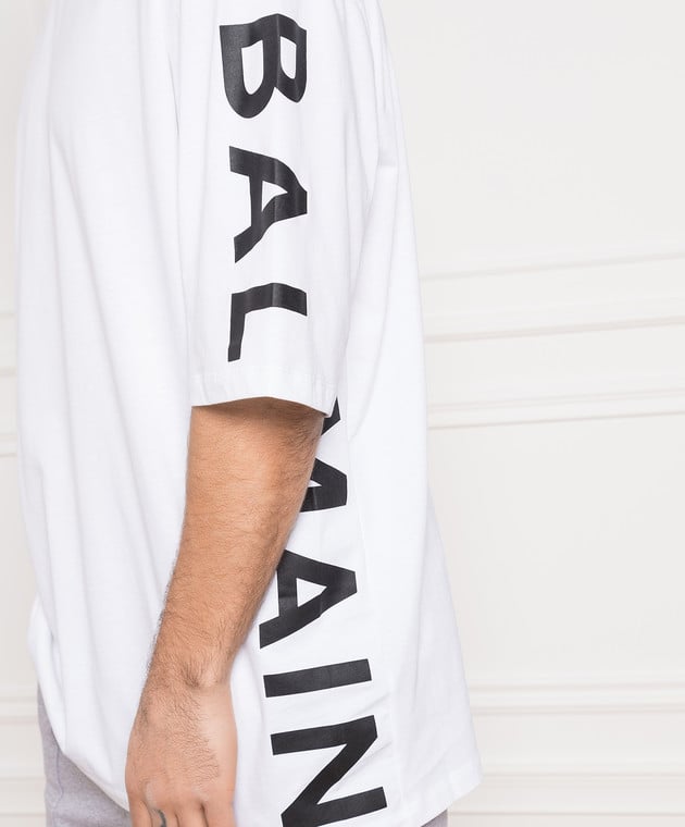 Balmain White t-shirt with contrasting logo print AH1EH015BB15 изображение 5